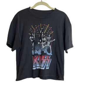 KISS Band T-Shirt Womens M Black Concert Graphic Studded Logo Vinyl Icons Tee
